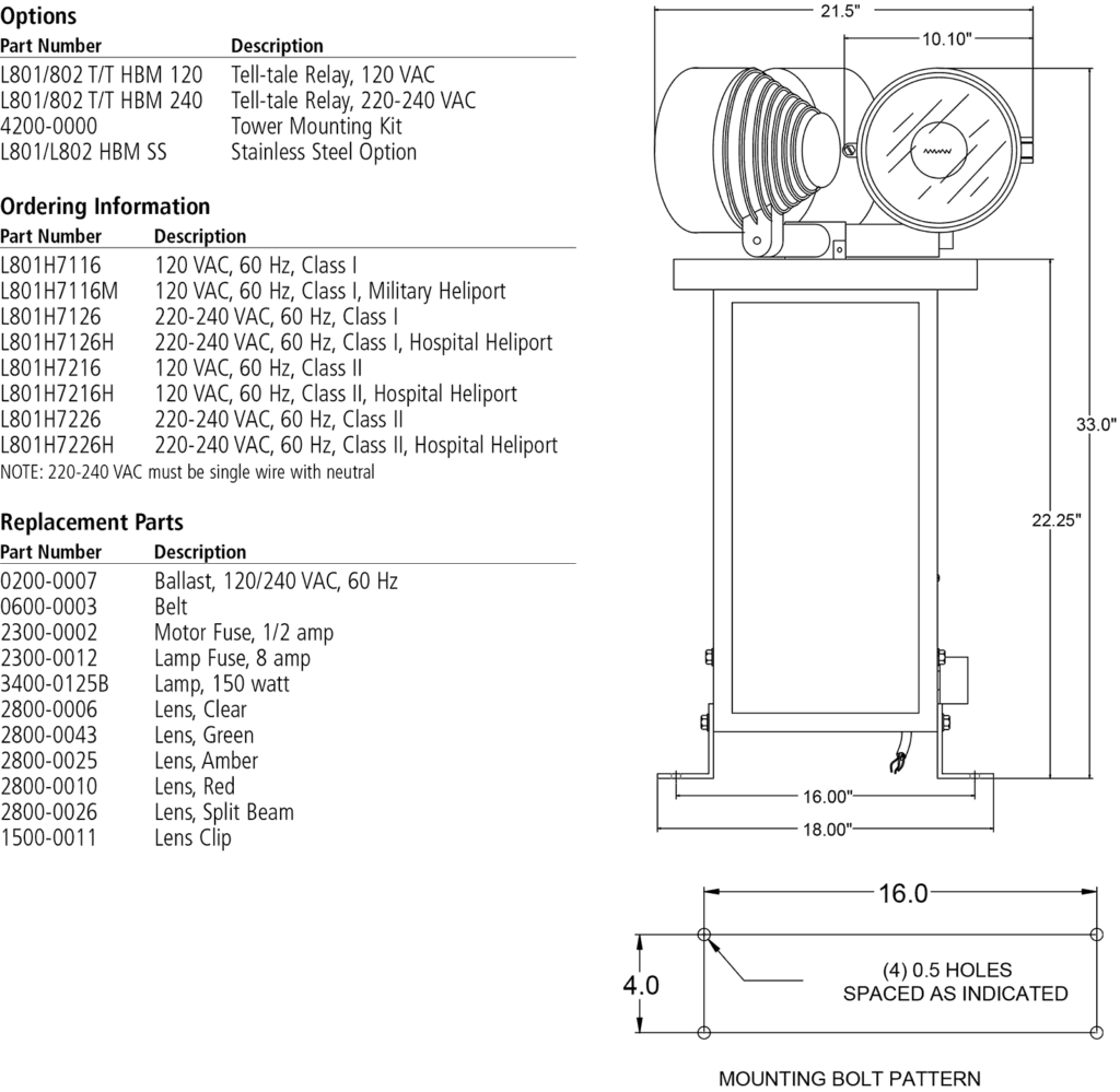 HBM-150-3 L-801H L-802H Heliport Rotating Beacon ordering codes