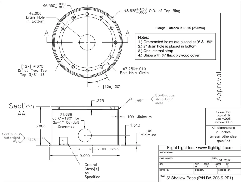 5" Shallow Base (P/N BA-725-5-2P1)