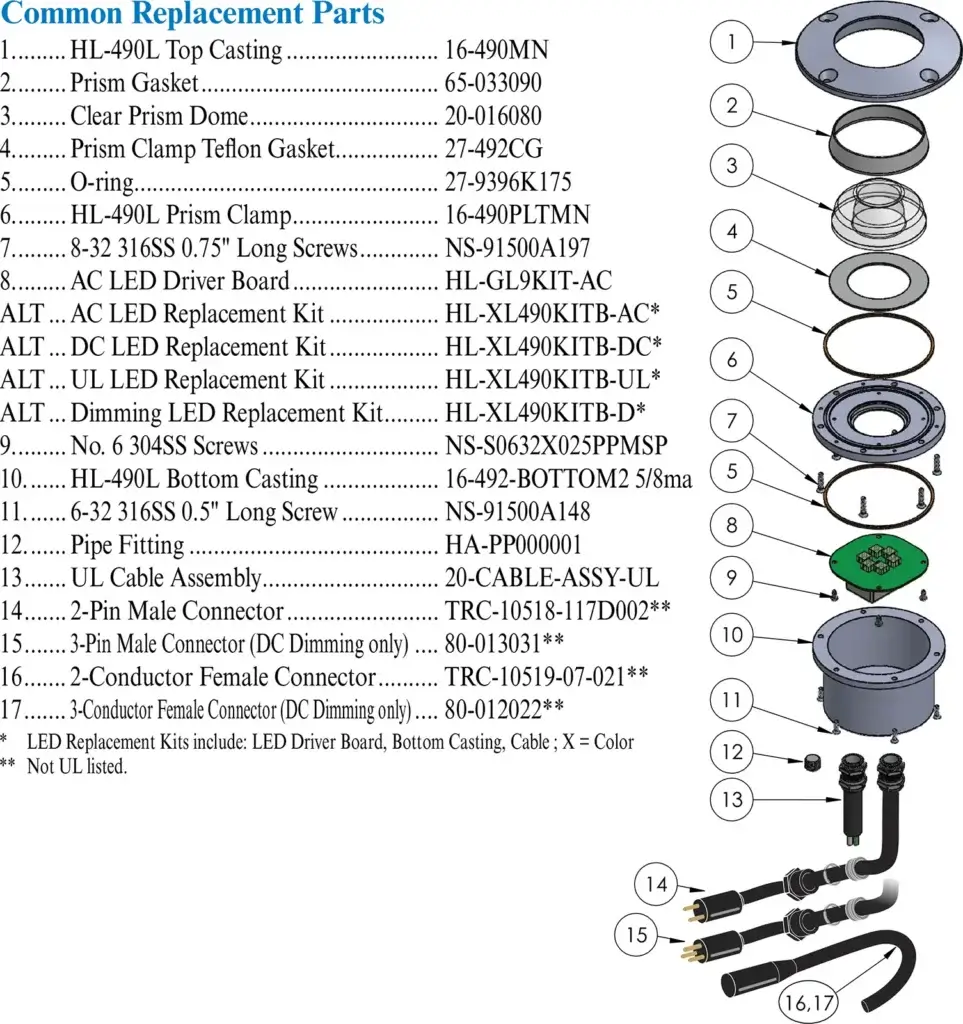 HL-490L common replacement parts