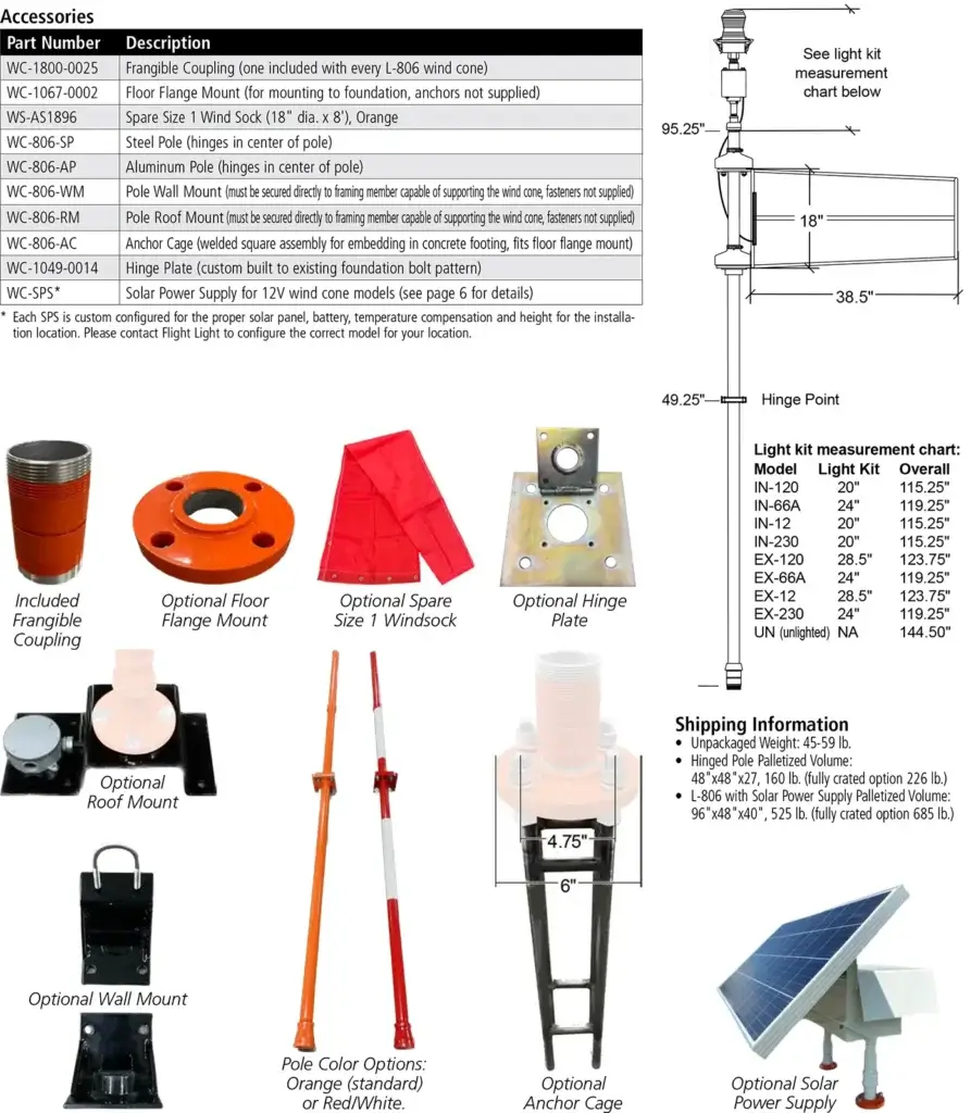 L-806 WC Series Wind Cone Frangible dimensions