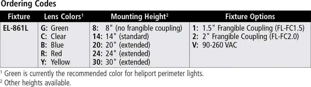 EL-861L LED Heliport Perimeter Light ordering codes